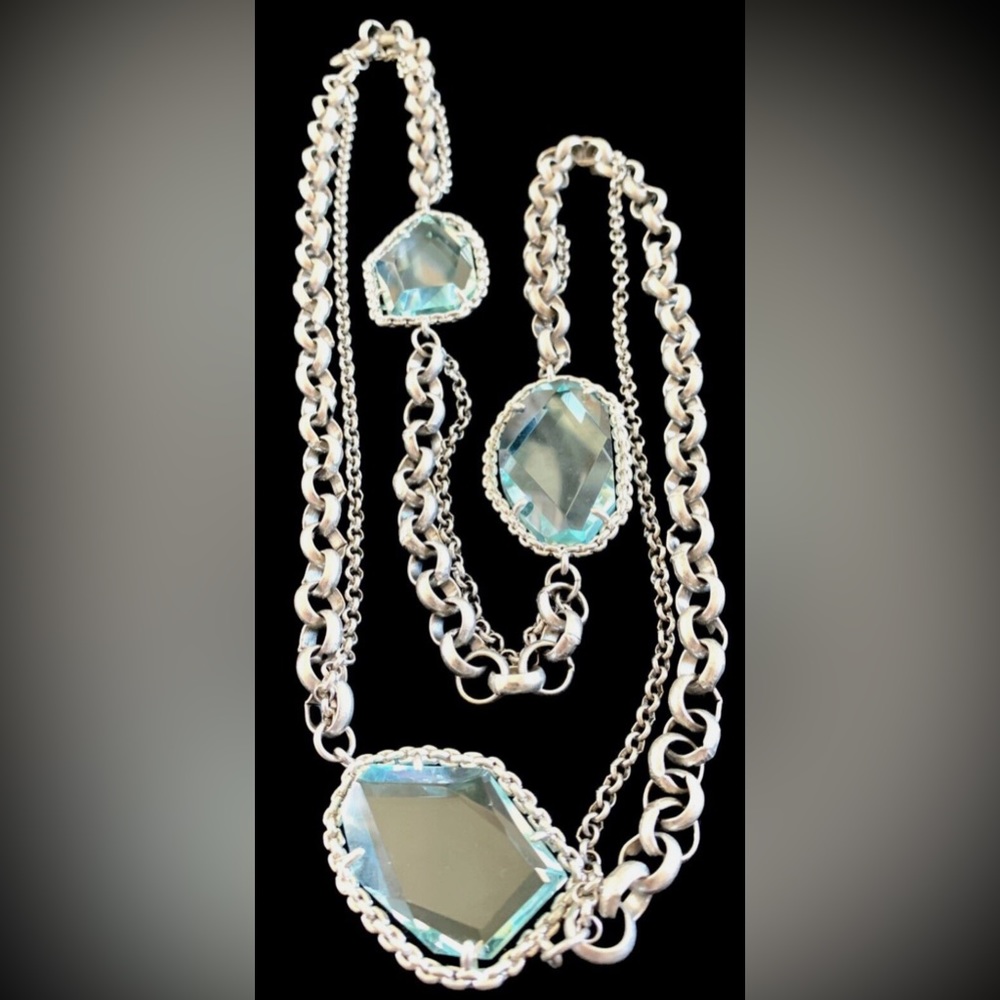 LOFT Pale Blue Faceted Glass Silver Tone Multistrand Chain Necklace